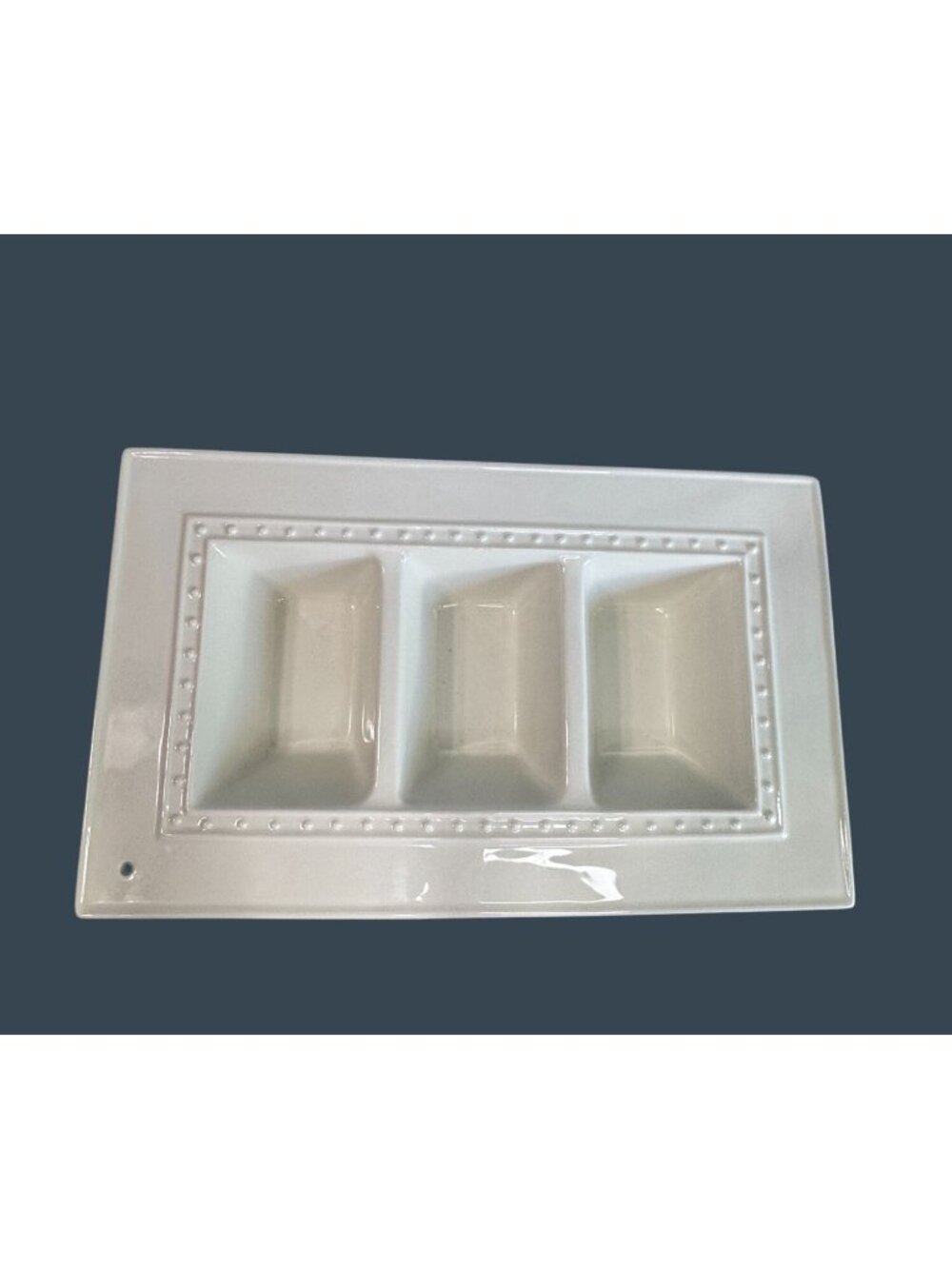 Nora Fleming Retired Pearl Dot 3 Section Divided Serving Dish Platter 14" x 9" - Picture 4 of 6